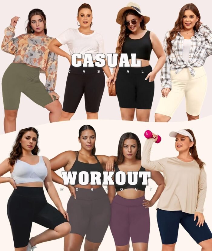 LALAGEN Women Plus Size Biker Shorts with Pockets - Tummy Control Gym Workout Running Yoga Volleyball Athletic Shorts - Image 7
