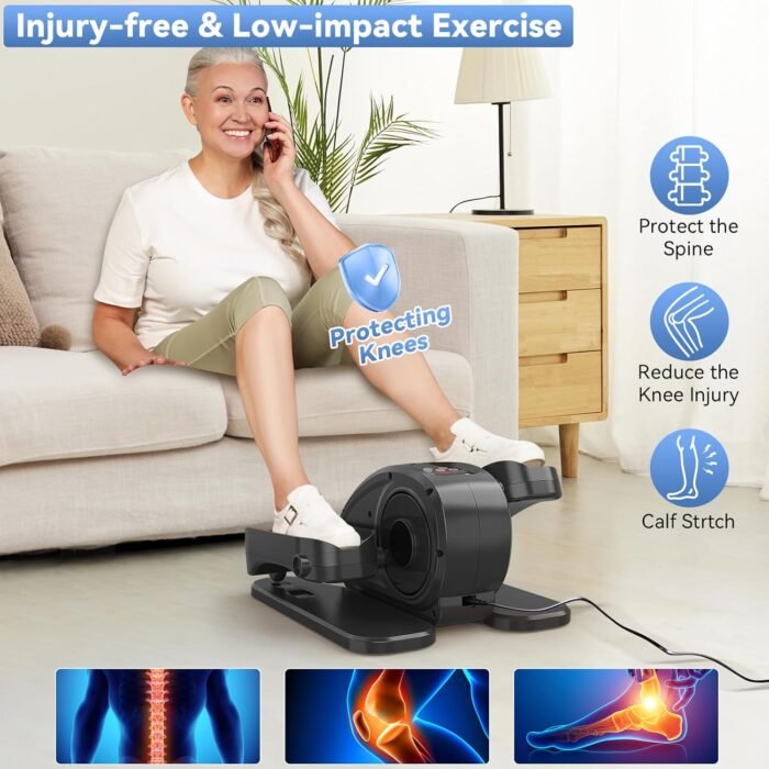 Under Desk Elliptical Machine, Mini Ellipse Leg Exerciser Electric Seated Pedal Fully Assembled Quiet Compact for Seniors Portable Stepper with Remote Control for Home - Image 3