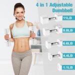 22LBS Adjustable Dumbbells Set, Adjustable Weight Dumbbells with 4 Levels 4.4lb, 6.6lb, 8.8lb, 11lb, Hand Weights Sets for Women/Men Home Gym Full Body Workout - Image 3
