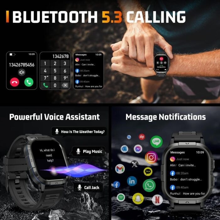 Military Smart Watches for Men-2.06”AMOLED Bluetooth Calls, IP68 Fitness Activity Step Tracker with Sleep Monitor/Pedometer/110+ Sports Modes, Tactical Smart Watch for Android iOS Samsung Compatible - Image 7