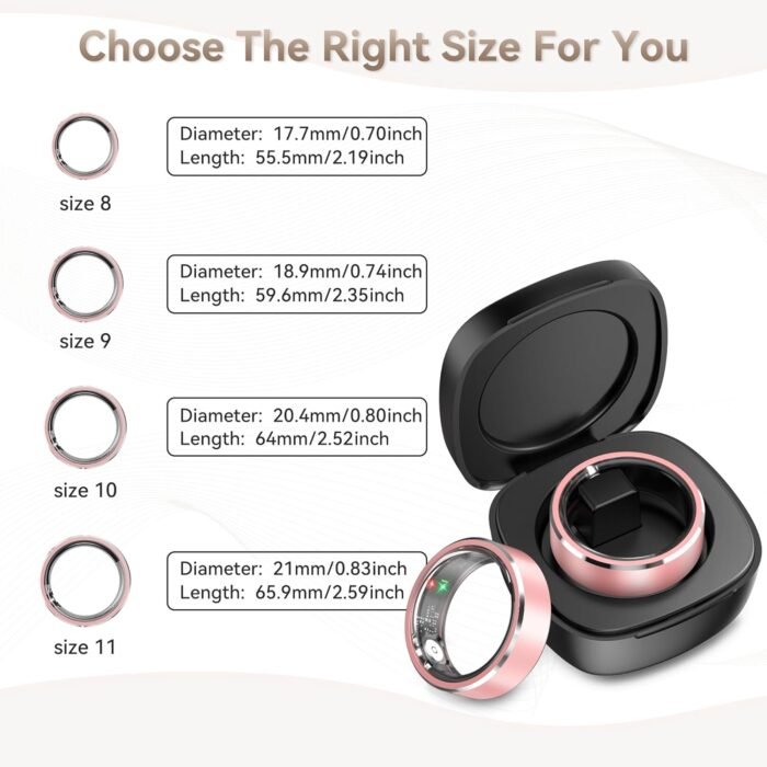 Health Smart Ring for Men Women, Fitness Tracker with Heart Rate/Blood Pressure/Blood Oxygen Monitor,Sleep Tracker,Pedometer, IP68 Waterproof Ring for iPhone&Android, No Subscription (Pink, Size8） - Image 7