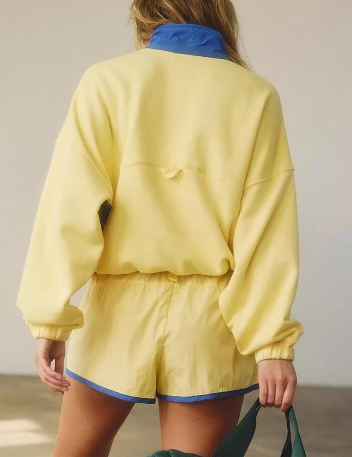 Womens 2 Piece Short Sets Loose Color Block Sweatshirts Short Set and Summer Long Sleeve Pullover Tracksuit with Pocket - Image 6
