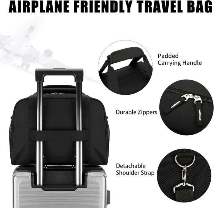 Small Gym Bag 14 inch, Mini Duffel Bag for Women & Men, Carry On Lightweight for Travel Sport - Black - Image 4
