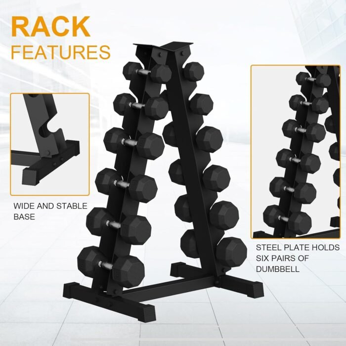 Premium Rubber Coated Hex Dumbbell Weight Set with Rack, Multiple Packages,210 lbs(6 pair) for Home Gym, Coated Hand Weights for Strength Training, Workouts - Image 5