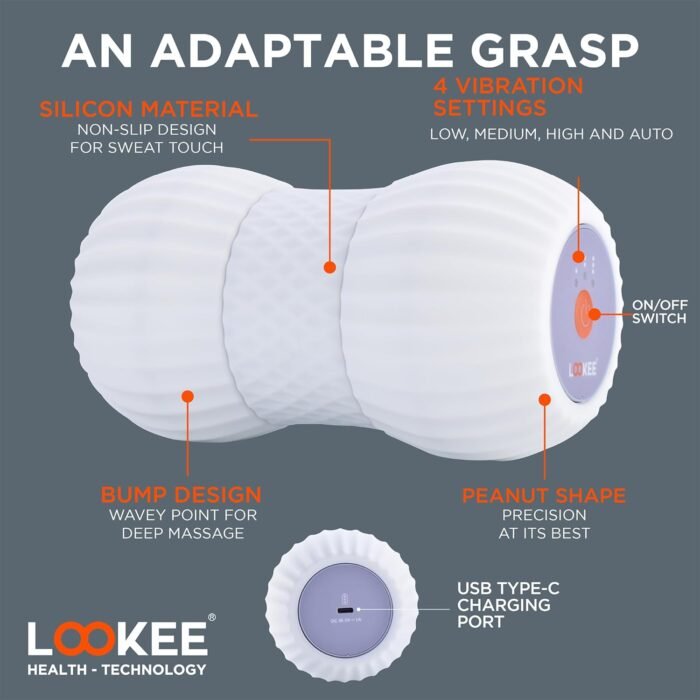 LOOKEE Vibrating Massage Roller for Plantar Fasciitis - 4-Speed Peanut Massage Ball for Deep Tissue Therapy from Neck to Feet Massager - Vibrating Foot Roller FSA & HSA Eligible - Image 5