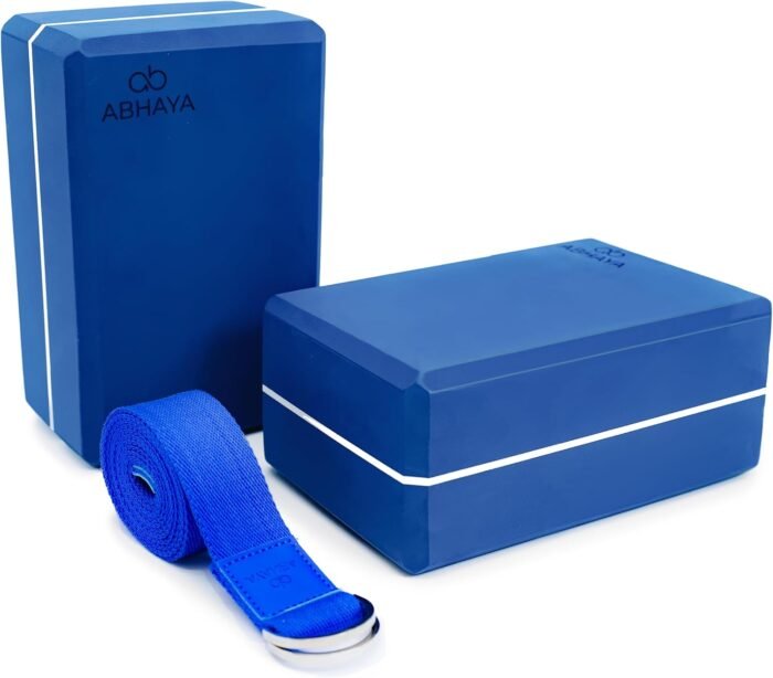 Yoga Block 2-Pack & 1 Strech Strap Combo Pack, 2 Premium Grade High-Density Latex-free EVA Foam Blocks, 1 Stetching Strap 6ft, Deepen Stretches, Stability and Balance by ABHAYA - Image 2