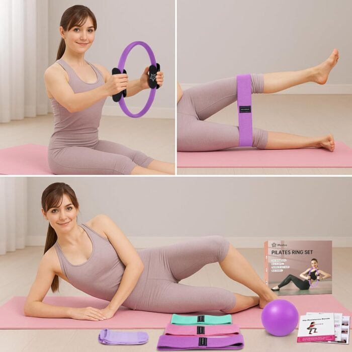 Pilates Essentials Kit for Home Women, Ring and Ball Set, Pilates Equipment for Workouts, 3 Resistance Bands, Grip Socks, 14 Inch Magic Circle, Mini Exercise Ball, Great Exercise Equipment - Image 7