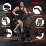 pooboo Exercise Bike, Stationary Bike for Home Gym, Air Resistance Bluetooth Fan Bike w/Dual Acction Handlebars & Dual-Layer Transmission System, Upright AirBike Indoor Cycling Bike for Cardio Workout - Image 8