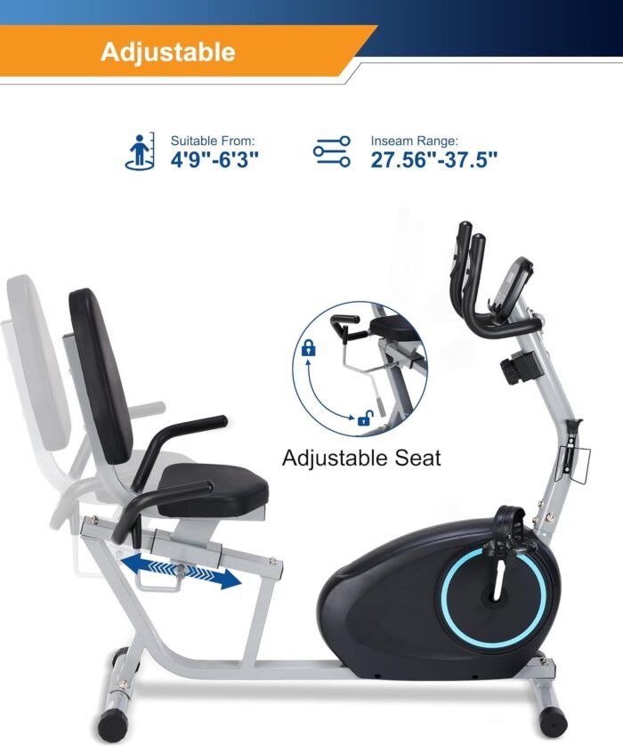 Recumbent Exercise Bike for Seniors - 400LB Weight Capacity Recumbent Bikes with Comfortable Seat, Pulse Sensor, 16-level Resistance, LCD Monitor - Image 4