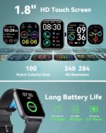 Smart Watches for Women/Men, Smart Watch for Android Phones and iPhone Compatible, Alexa Built-in, 1.8" Fitness Watches for Women, IP68 Waterproof/Bluetooth Call, Heart Rate/Sleep Monitor, Black - Image 8