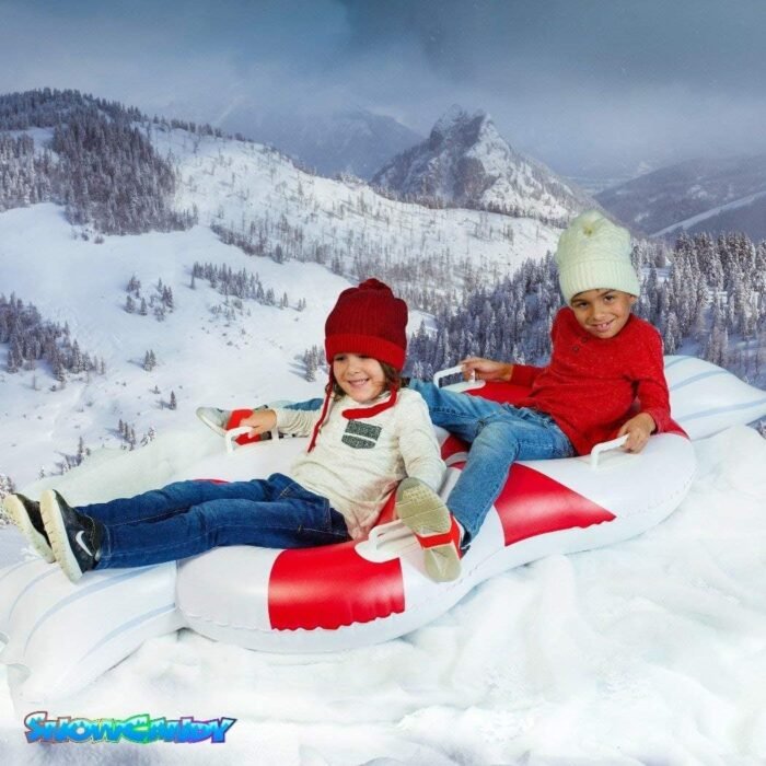 72 x 30 Peppermint Candy Double Snow Tube – Heavy-Duty PVC, Cold-Resistant to -25°C, Supports Up to 400lbs, 4 Comfort-Grip Handles, Inflatable Sled for Kids and Adults. - Image 4