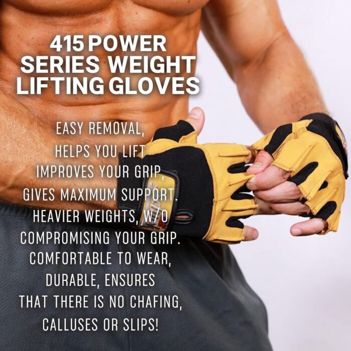 Schiek Sport Model 415 Power Lifting Fingerless Glove - Long Lasting Weight Lifting Grip Gloves - Image 5