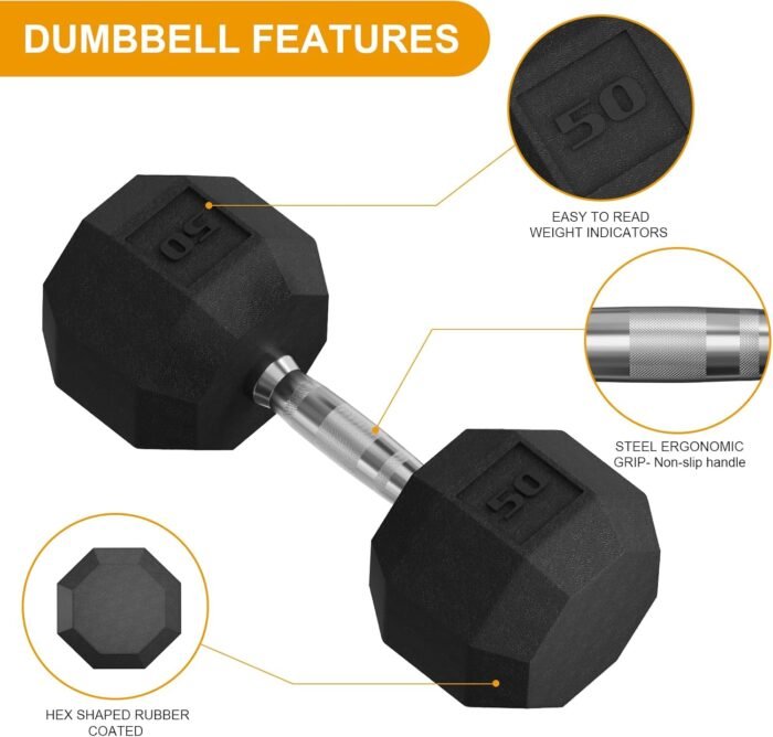 Premium Rubber Coated Hex Dumbbell Weight Set with Rack, Multiple Packages,210 lbs(6 pair) for Home Gym, Coated Hand Weights for Strength Training, Workouts - Image 4