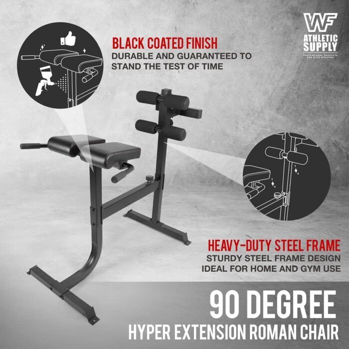CAPHAUS Adjustable Hyperextension 90 Degree Strength Roman Chair with Handle, Ab Bench Multi-Functional Weight Bench, Muscle Strength Training Fitness Back Machines for Full Body Workout - Image 7