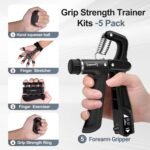 Grip Strength Trainer Kits (5 Pack), Forearm Strengthener with Adjustable Resistance, Grip Strength Tester, Finger Strengthener, Hand Gripper Strengthener for Muscle Building Injury Recover - Image 3