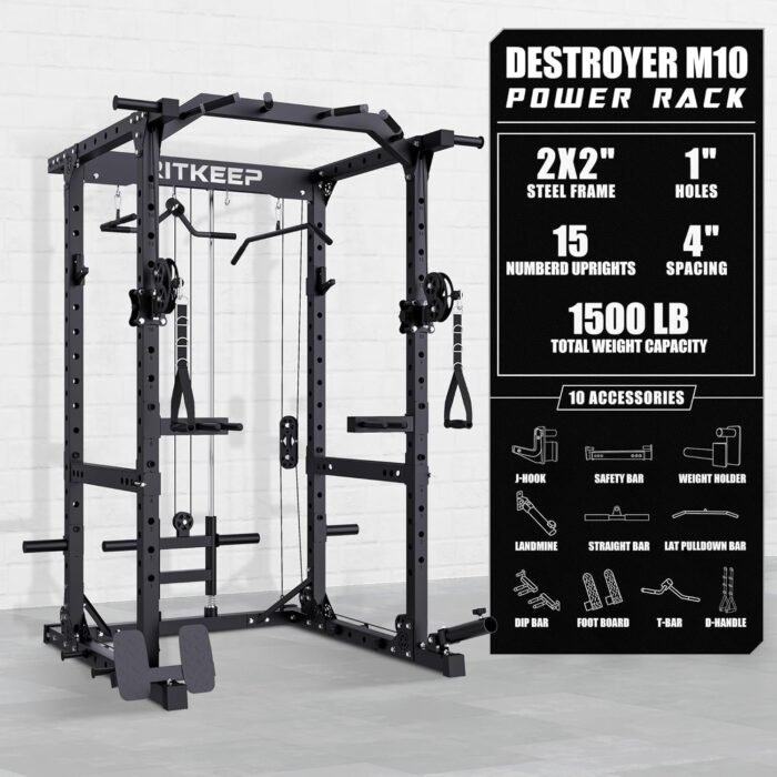 RitKeep Power Cage M10 for Home Weight Training, with Olympic Barbell&Bench,Power Rack with Pulley System, Multi-Function Workout Machine - Image 5