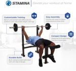 Stamina Adjustable Steel Weights Bench and Barbell Rack Combo Set with Resistance Band Anchor Points for Home Gym Workout or Exercise, Black - Image 3