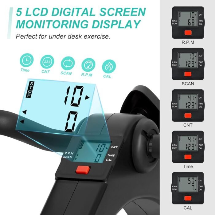 Uten Folding Pedal Exerciser, Under Desk Bike Pedal Exerciser, Mini Under Desk Exercise Bike Foot Hand Cycle Portable, Arm and Leg Exercise Peddler Machine with LCD Monitor - Image 5