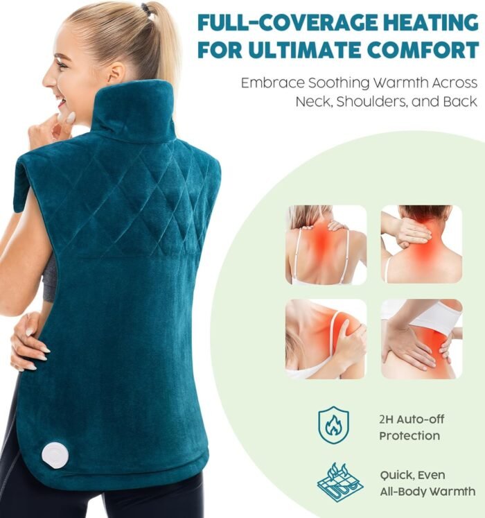Weighted Electric Heating Pad for Neck, Shoulders and Back Pain Relief | Father's Day Gifts for Dad Husband,Gifts for Men Women, Birthday, Christmas | Fast Heating, 6 Heat Settings, 4 Timers, Auto‑Off - Image 6