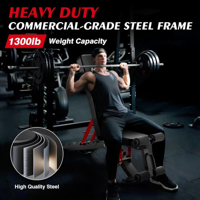 Adjustable Weight Bench - Workout Foldable Strength Training 1300lb Capacity Heavy Duty Weight Benches for Home Gym Exercises Incline Flat Decline Sit-Ups Full Body Workouts - Image 4