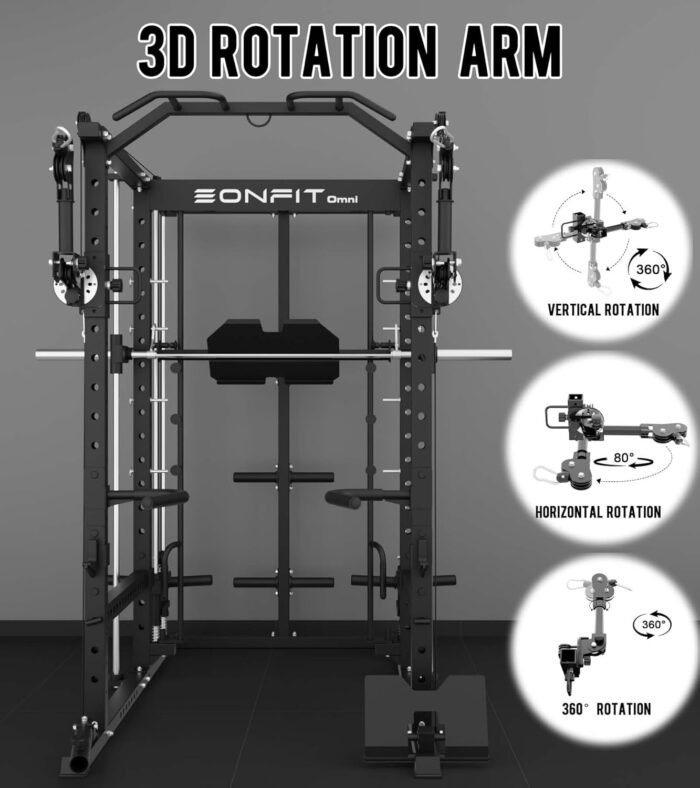 Eonfit E5 Smith Machine with Vertical Leg Press, Power Cage Squat Rack with LAT-Pull Down Cable Crossover Rotating Arms System Home Gym Equipment All in One - Image 5