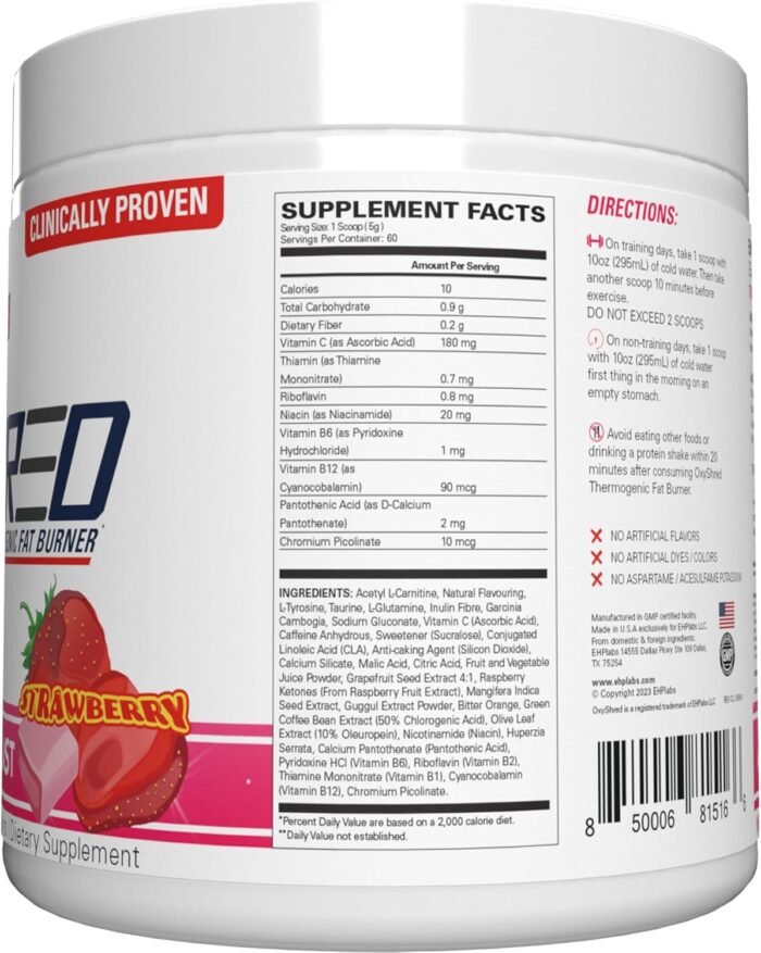 EHP Labs OxyShred Pre Workout Powder - Preworkout Powder with L Glutamine & Acetyl L Carnitine, Energy Boost Drink - Cosmic Blast, 60 Servings - Image 8