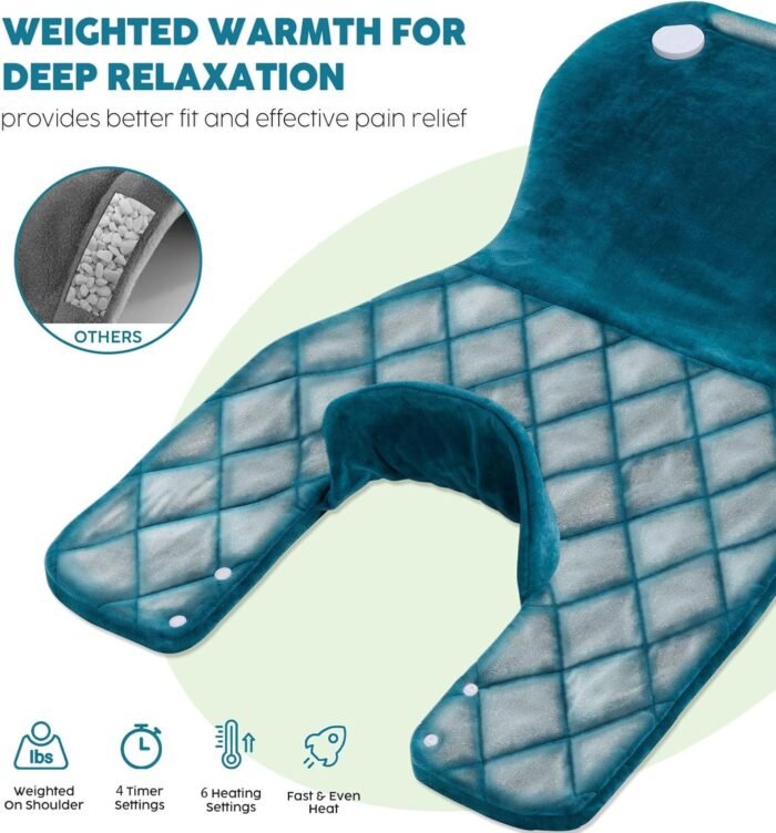 Weighted Electric Heating Pad for Neck, Shoulders and Back Pain Relief | Father's Day Gifts for Dad Husband,Gifts for Men Women, Birthday, Christmas | Fast Heating, 6 Heat Settings, 4 Timers, Auto‑Off - Image 5