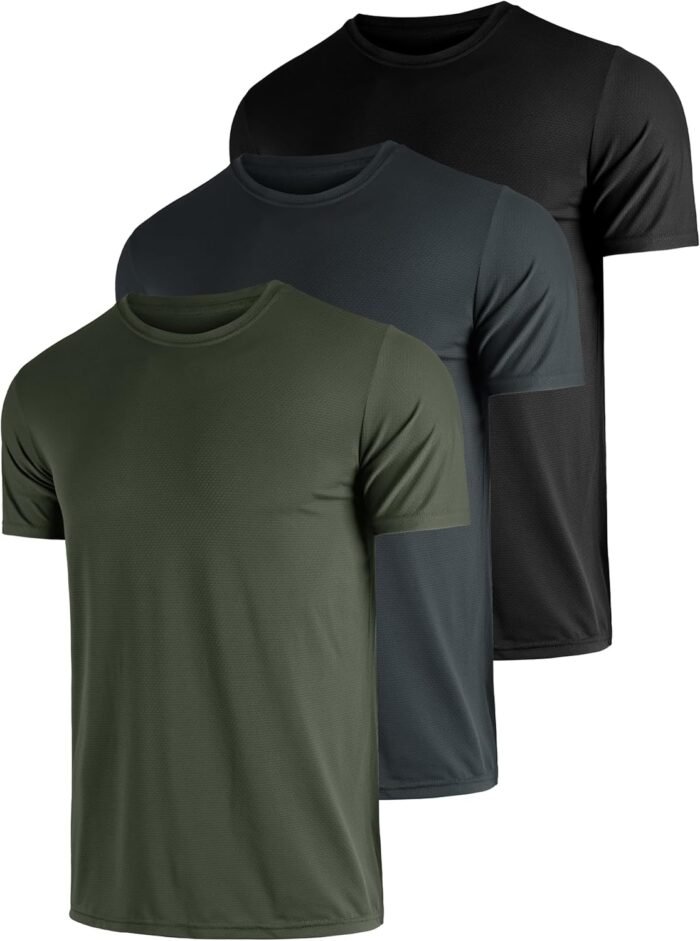 Mens Shirts 3 Pack Dry Fit Tech Moisture Wicking Performance Quick Dry Elastic Athletic Crew Short Sleeve T Shirts - Image 2