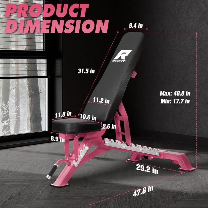 RITFIT Adjustable Weight Bench with Multiple Back Positions for Full Body Workouts, Incline, Decline, and Flat Settings for Home Gym Strength Training, 1300LB Capacity - Image 7