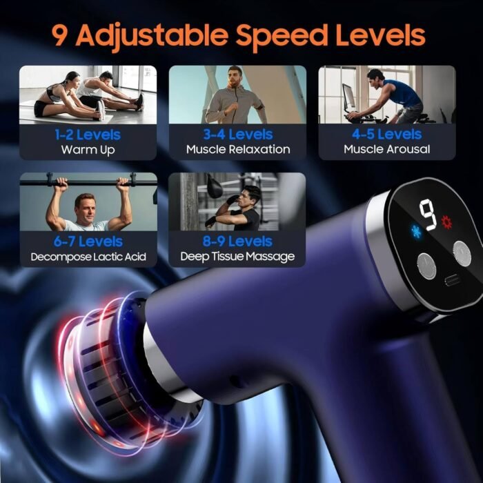 Massage Gun with 9 Replacement Heads, Massage Gun with Heat and Cold, Deep Tissue Massager for Muscle Recovery, Handheld Electric Muscle Massager for Sore Muscles and Back Pain Relief, - Image 3