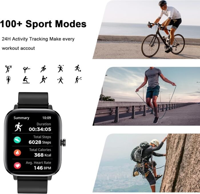 Smart Watch Full Touch Smart Watches for Android iOS Phones Compatible (Answer/Make Call) Smart Fitness Tracker Watch for Women Man Waterproof Smartwatch with Sleep/Heart Rate/sports/Step (Black) - Image 7