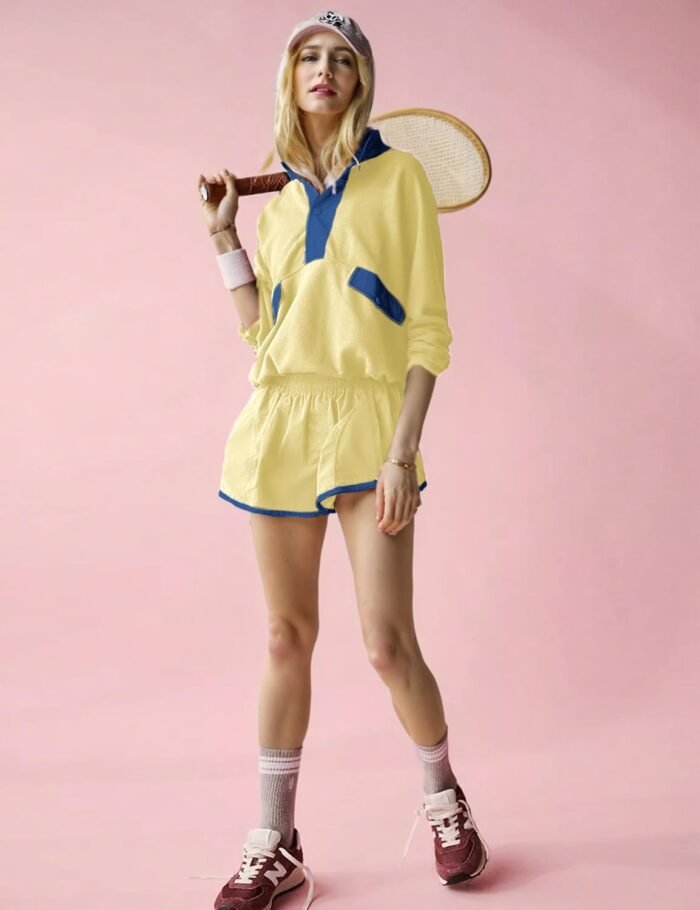 Women's Two Piece Short Sets Summer Lounge Sweatsuits Long Sleeve Outfits Travel Tracksuit with Pocket - Image 4