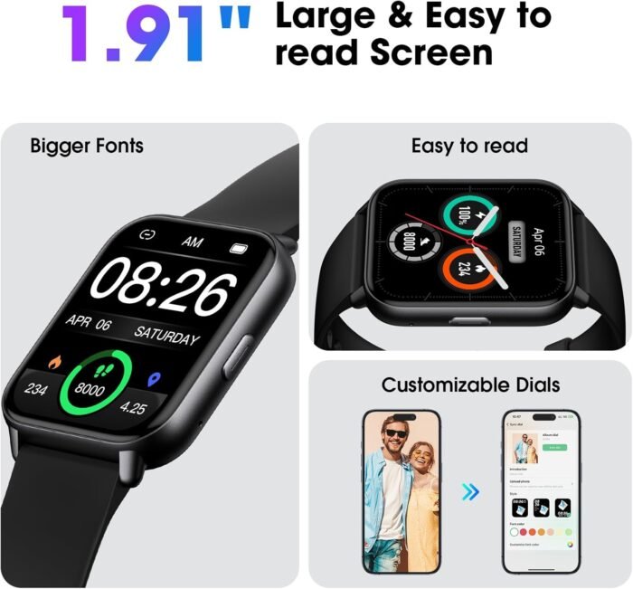 Smart Watch for Men Women, 1.91'' Big Font No App/Phone Required, Fitness Tracker with Pedometer, Bluetooth Call (Answer/Make Call), Heart Rate Blood Oxygen Monitor Step Counter, 100+ Sports Modes - Image 5