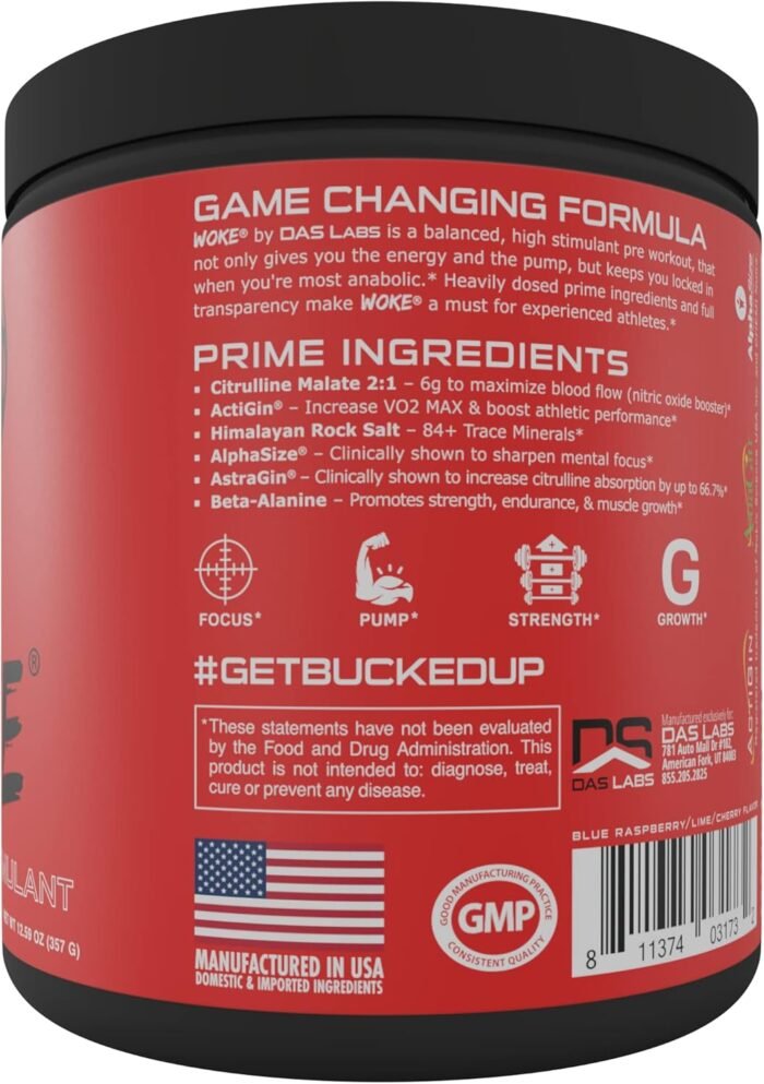 Bucked Up - Woke - HIGH STIM Pre Workout - Best Tasting - Focus Nootropic, Pump, Strength and Growth, 30 Servings (Rocket Pop) - Image 5