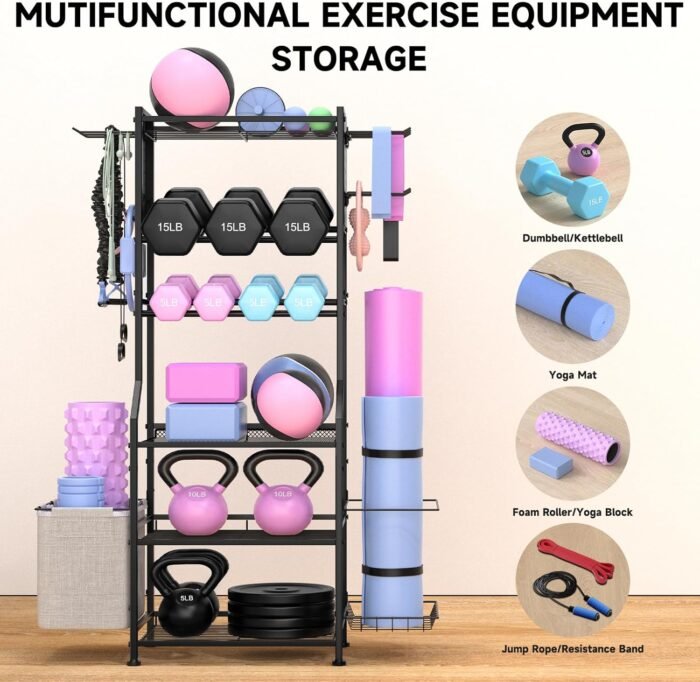 Dumbbell Rack, Home Gym Storage for Kettlebells, Yoga Mat & Strength Training Equipment, Weight Rack With Peg Board Organizer, Workout Gym Equipment Storage - Image 5