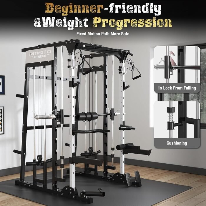 Smith Machine,2200lbs All-in-One Home Gym Power Cage with Weight Bar and Two LAT Pull-Down Systems and Cable Crossover,Multi-Function Squat Rack for Home Gym Training - Image 6