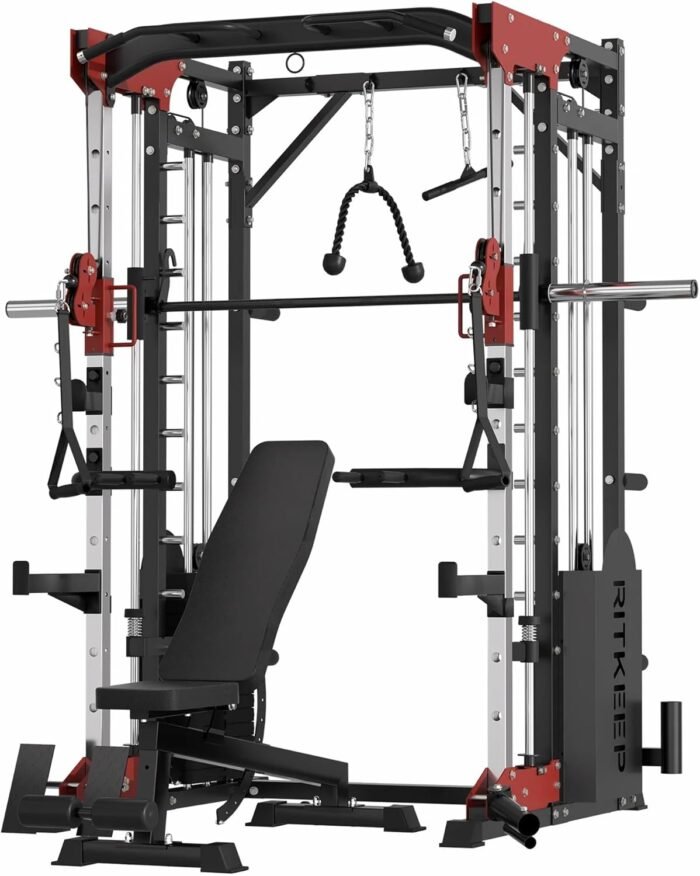RitKeep PMAX 5600 Home Gym SmithΔ Machine, 6-in-1 Strength Training System with 326lb Dual Weight Stacks, Multi-Accessories Including Chin-up, Dip Bar, Low Row and Landmine. - Image 2