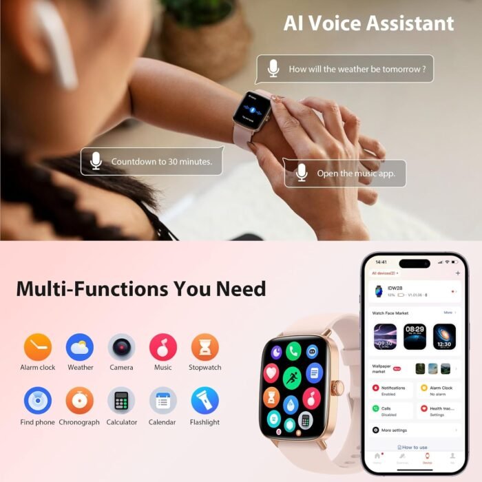 Smart Watch for Women, 2025 New Smartwatch (Answer/Make Call) for iPhone/Android, 1.85" HD Dynamic Dial Fitness Tracker with 110+ Sport Modes, Sleep/Health Monitor, IP68 Waterproof, with 2 Bands - Image 8