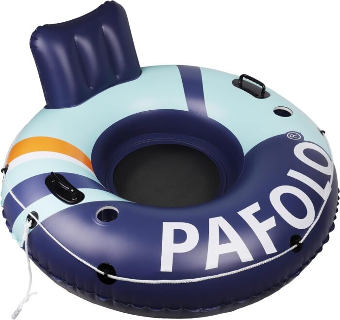 Inflatable River Tube Float, 53‘’Pool Float Adult, River Tubes for Floating Heavy Duty with Mesh Bottom, Water Tubes for Beach Lake Rafting, Comfortable Backrest & Cup Holders,450 lbs Weight Capacity - Image 2