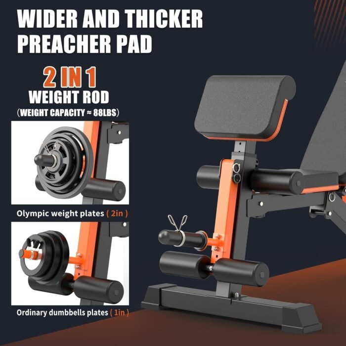 Adjustable Weight Bench - 1000LBS Heavy Duty Foldable Workout Bench Press with Leg Extension and Preacher Pad, Flat/Incline/Decline, Sit Up Bench for Full Body Strength Training at Home Gym - Image 7
