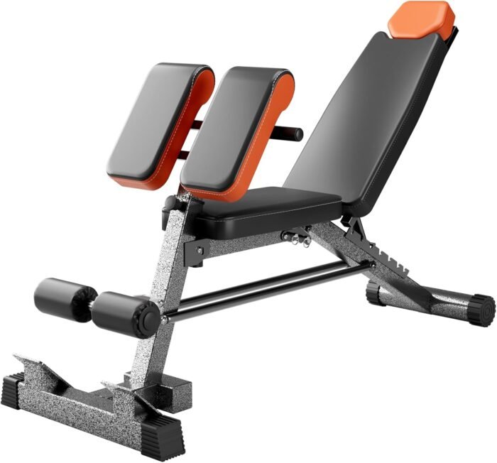 Adjustable Weight Bench 1000LBS– Multi-Functional Full Body Workout Equipment: Hyperextension, Roman Chair, Sit-Up Bench, Incline & Decline Bench, Flat Bench For Home Gym (Black and Orange) - Image 2