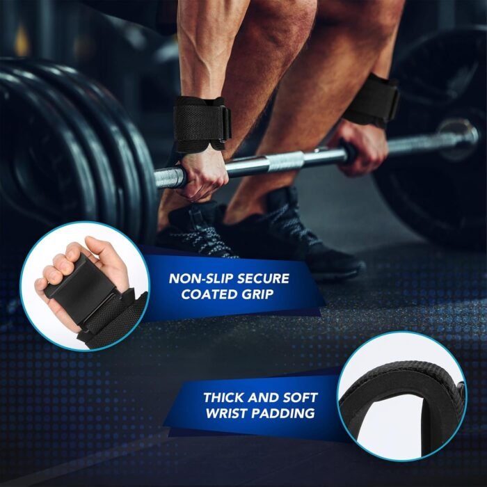 SPORTIC Weight Lifting Hooks (Pair) - Heavy Duty Lifting Wrist Straps, Hand Grip Support for Deadlifts, Pull Ups, Shrugs, Weightlifting Hooks Gym Gloves for Men and Women - Image 5