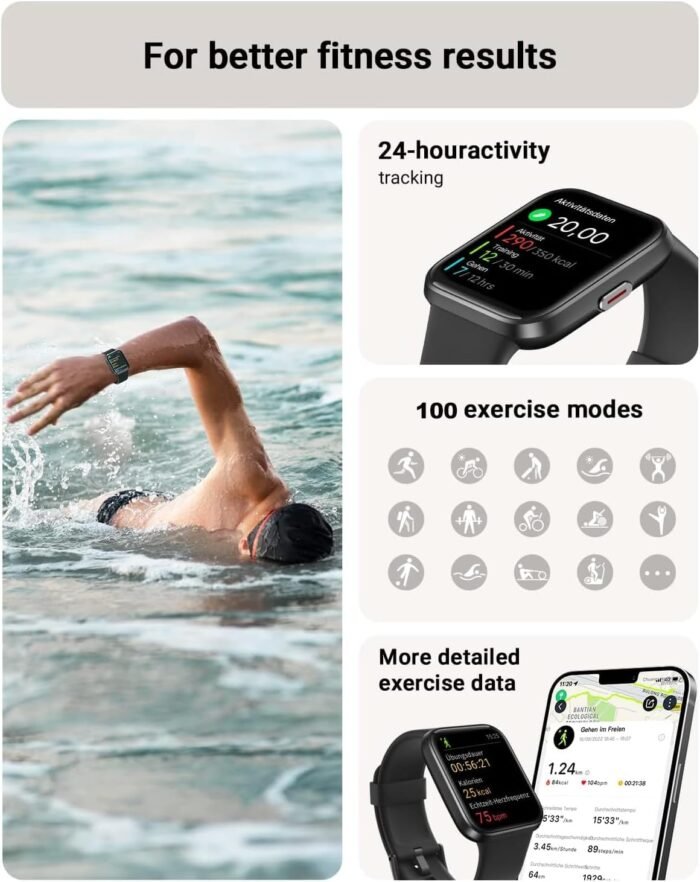 Smart Watch for Men Android & iPhone, Alexa Built-in, 1.8" Touch Screen Fitness Tracker with Answer/Make Calls, IP68 Waterproof Heart Rate/Sleep/SpO2 Monitor, Pedometer, 100+ Sport Modes - Image 6