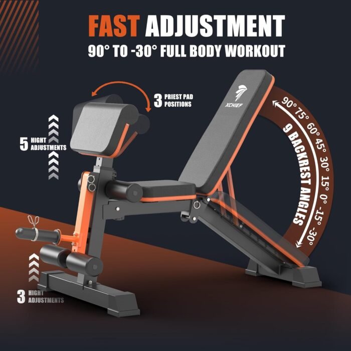 Adjustable Weight Bench - 1000LBS Heavy Duty Foldable Workout Bench Press with Leg Extension and Preacher Pad, Flat/Incline/Decline, Sit Up Bench for Full Body Strength Training at Home Gym - Image 4