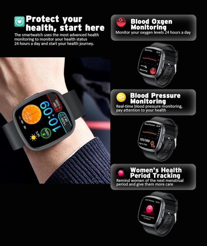 Advanced Health & Fitness Smartwatch,1.72'' HD Touchscreen,Men's Women's Smartwatch,100+ Exercise Modes,24/7 Heart Rate,Blood Oxygen,Stress,Sleep Tracking,Waterproof Fitness Tracker (Black) - Image 6