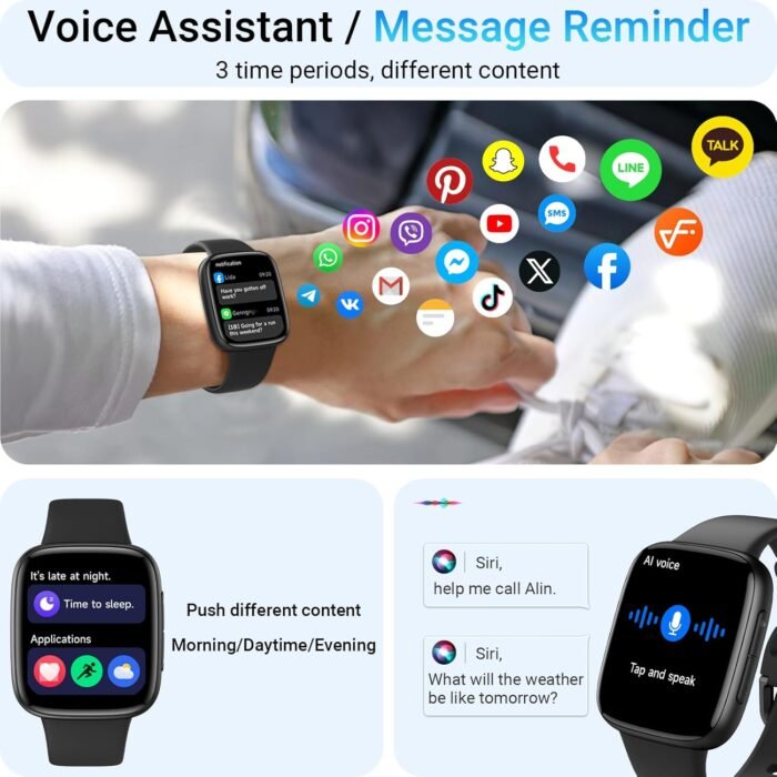 Tensky Smart Watch for Men/Women Android & iPhone, AI Voice, 1.85" AMOLED Screen Fitness Tracker with Bluetooth Call, 3ATM Waterproof Heart Rate/Sleep/SpO2 Monitor, Pedometer, 100+ Sport Modes - Image 4