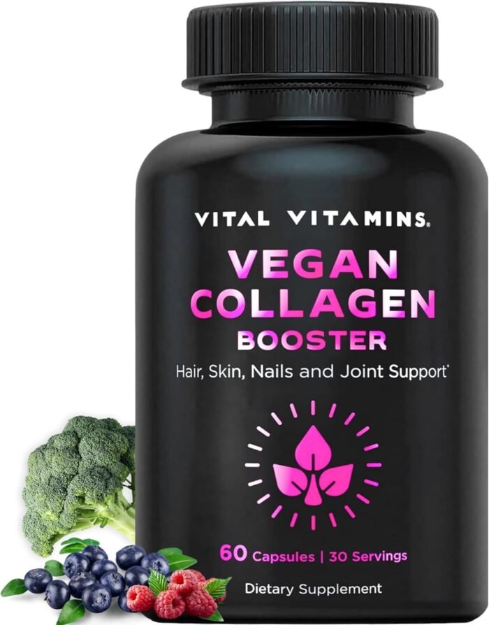Vital Vitamins Vegan Collagen Booster - Plant-Based Collagen Supplements - Supports Hair, Skin, Nails & Joints - with Hyaluronic Acid - 60 Capsules - Image 2