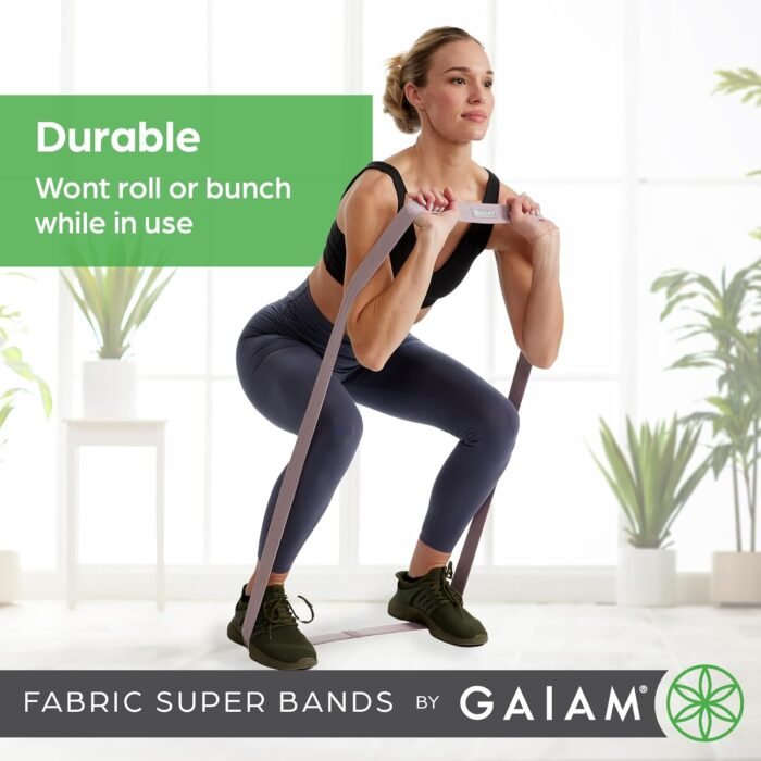Gaiam Fabric Resistance Bands (3-Pack), Rubber & Polyester Loop Exercise Bands for Squats, Pull-Ups, Physical Therapy & Strength Training, for Yoga, Pilates, Gym or Home Workout - Image 7