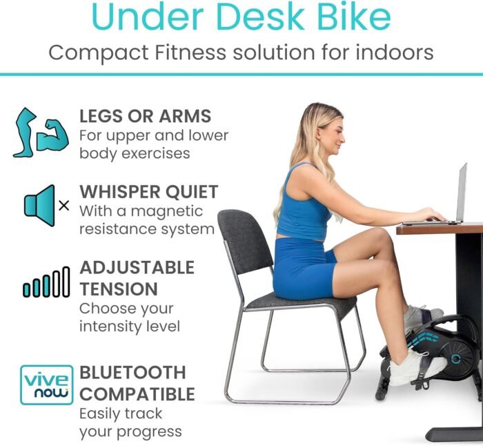 Vive Under Desk Bike - Magnetic Pedal Exerciser - Indoor Cycling Bike Stationary - Arm Leg Seated Deskcycle Bike Exercise Equipment for Home and Office - Image 4