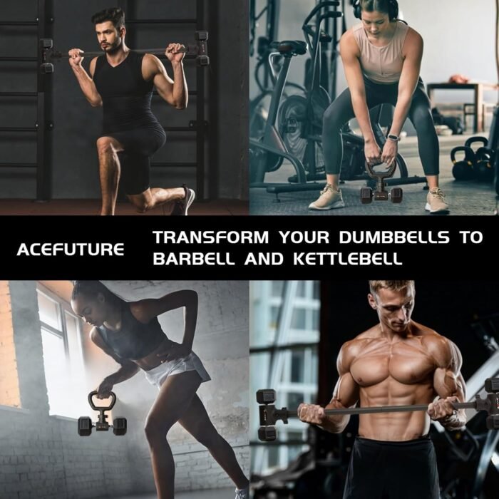 3 in 1 Dumbbell Converter Bar Set - Convert Dumbbells to Barbell & Kettlebell for Home Gym, Multi-Functional Strength Training Bar with Secure Clamps, Space-Saving Weight Lifting System (Black) - Image 3